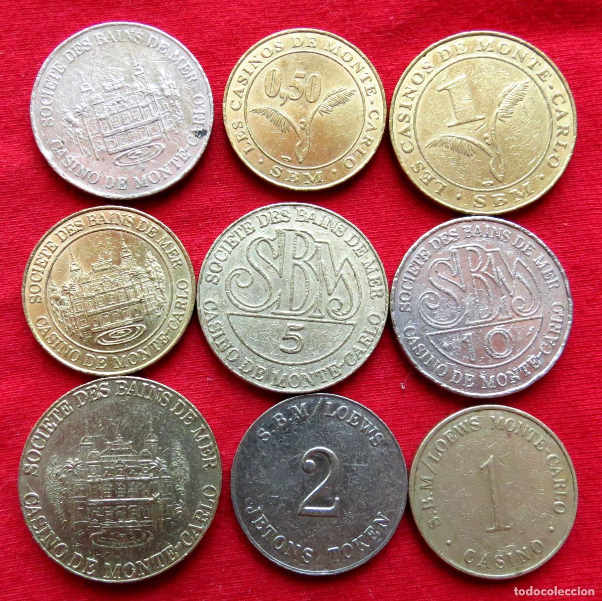 Monedas antiguas de Europa: Monaco 9 ficha 1 2 5 10 francos 0.50 1 euro casino monte carlo
