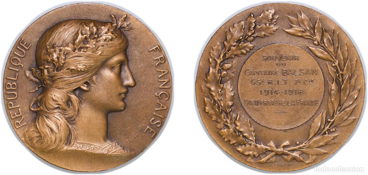 Monedas antiguas de Europa: France Third Republic ND (1914 - 1918) Medal - Souvenir du Capitaine Balsan Bronze 65.02g UNC