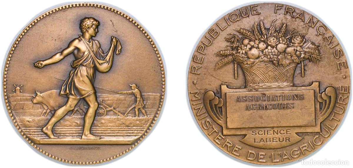 Monedas antiguas de Europa: France Third Republic ND Medal - Minist&egrave;re de l'agriculture , Association agricole Bronze 61.31g UN
