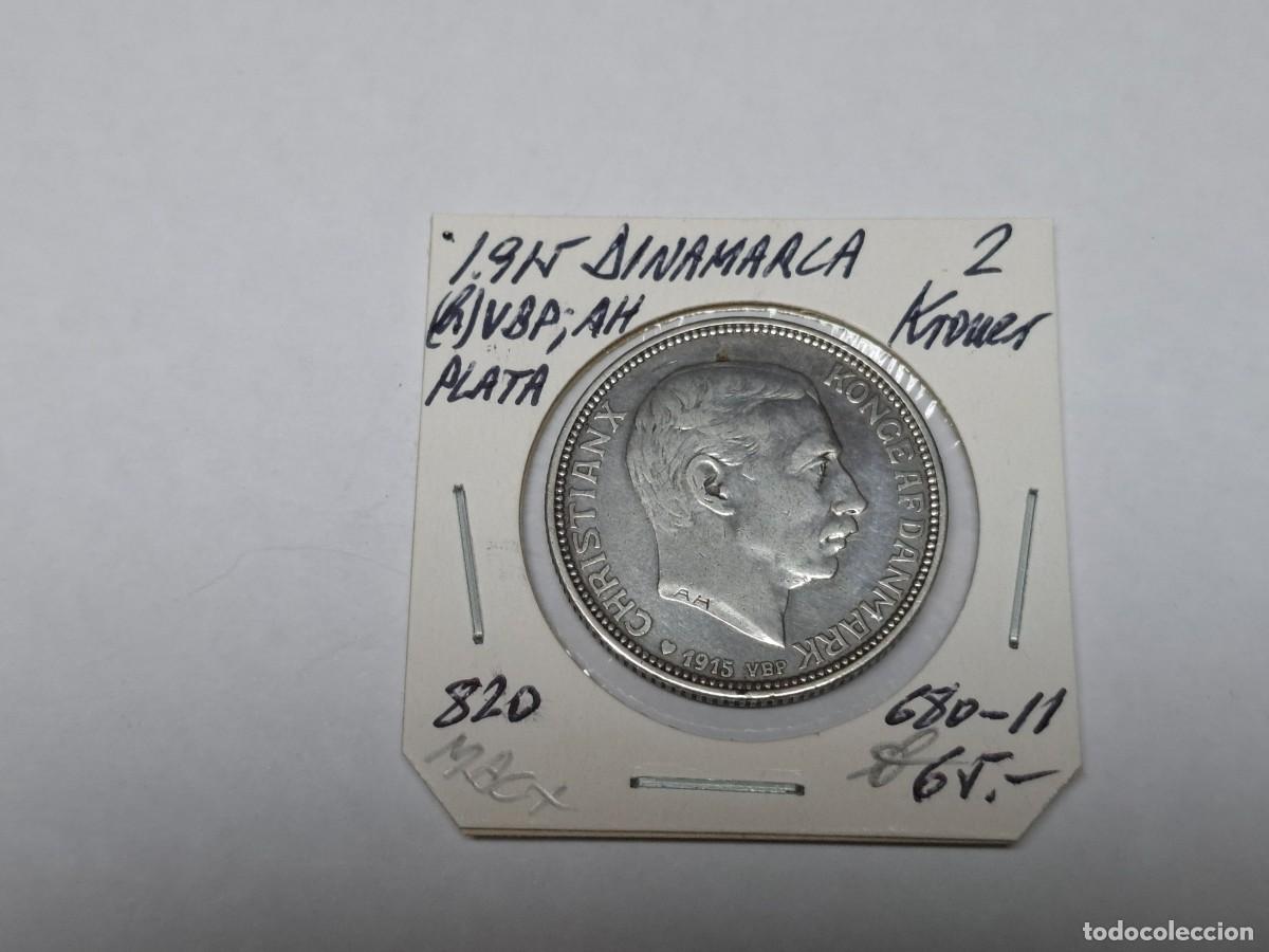 Monedas antiguas de Europa: 2 KRONER de PLATA de 1915 KM 820 DINAMARCA en MBC+