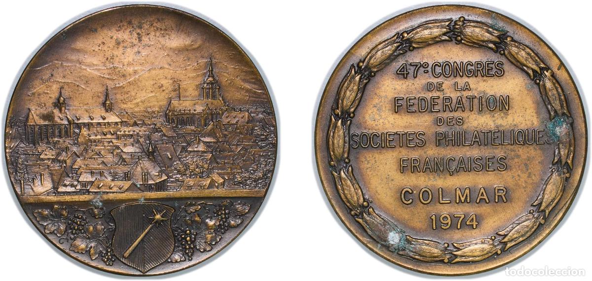 Monedas antiguas de Europa: France Fifth Republic 1974 Medal - 47e congr&egrave;s de la F&eacute;d&eacute;ration des soci&eacute;t&eacute;s philat&eacute;liques Fran&ccedil;ais