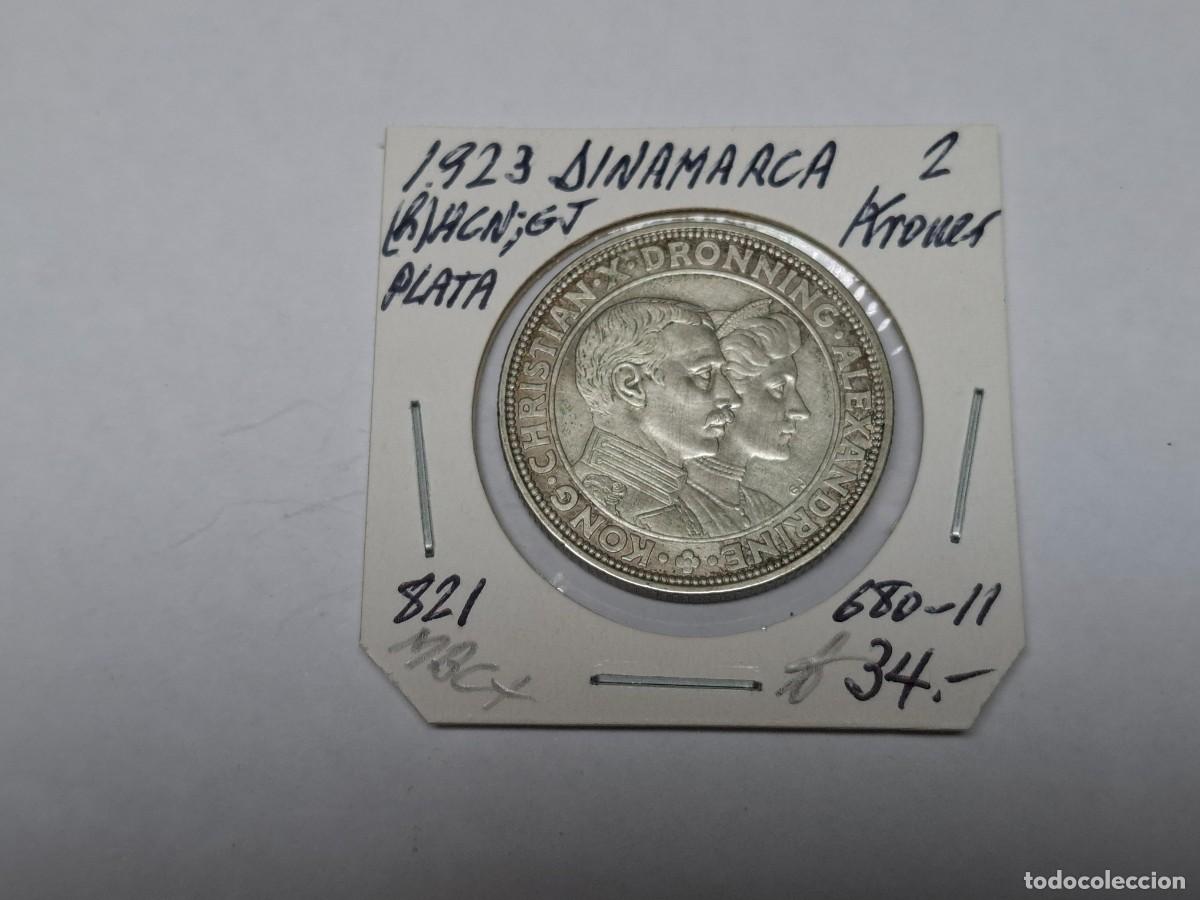 Monedas antiguas de Europa: 2 KRONER de PLATA de 1923 KM 821 DINAMARCA en MBC+