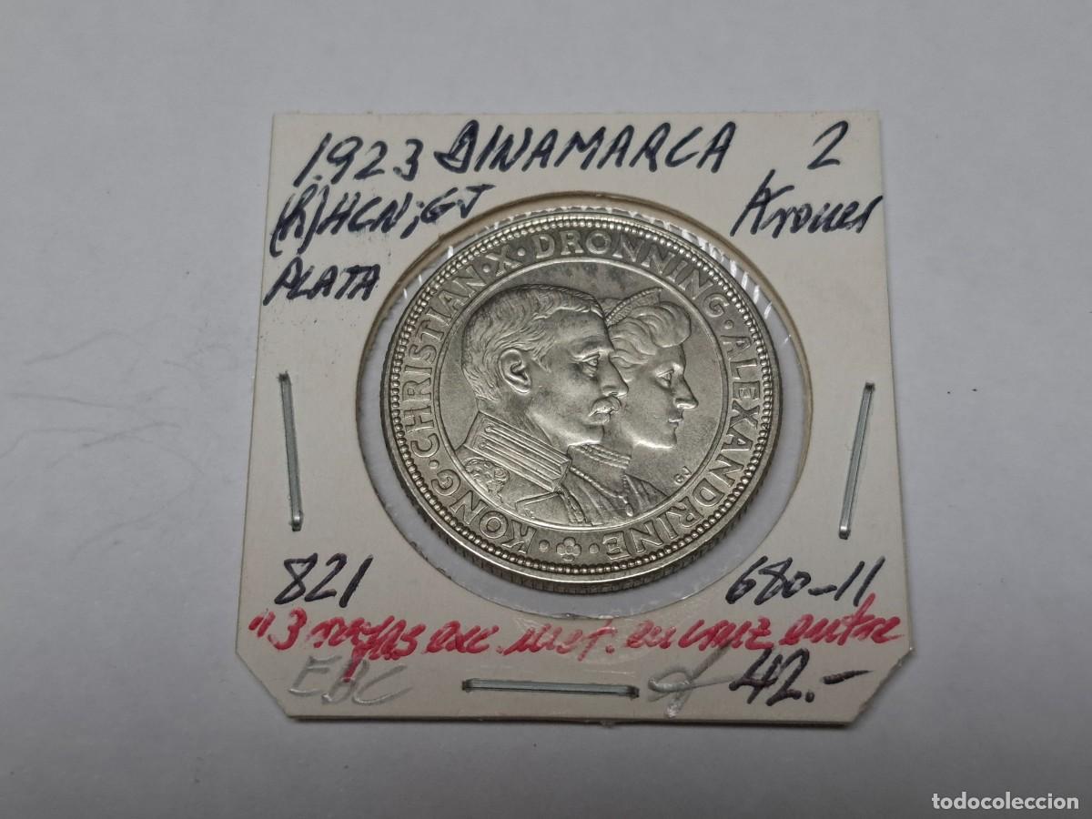 Monedas antiguas de Europa: 2 KRONER de PLATA de 1923 KM 821 DINAMARCA en EBC
