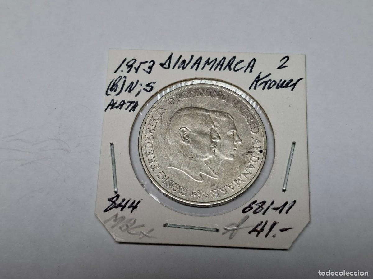 Monedas antiguas de Europa: 2 KRONER de PLATA de 1953 KM 844 DINAMARCA en MBC+