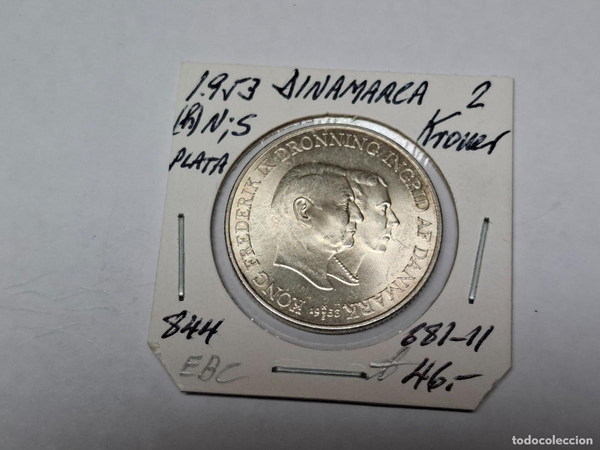 Monedas antiguas de Europa: 2 KRONER de PLATA de 1953 KM 844 DINAMARCA en EBC