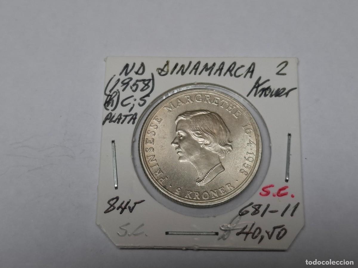Monedas antiguas de Europa: 2 KRONER de PLATA de 1958 KM 844 DINAMARCA en SIN CIRCULAR