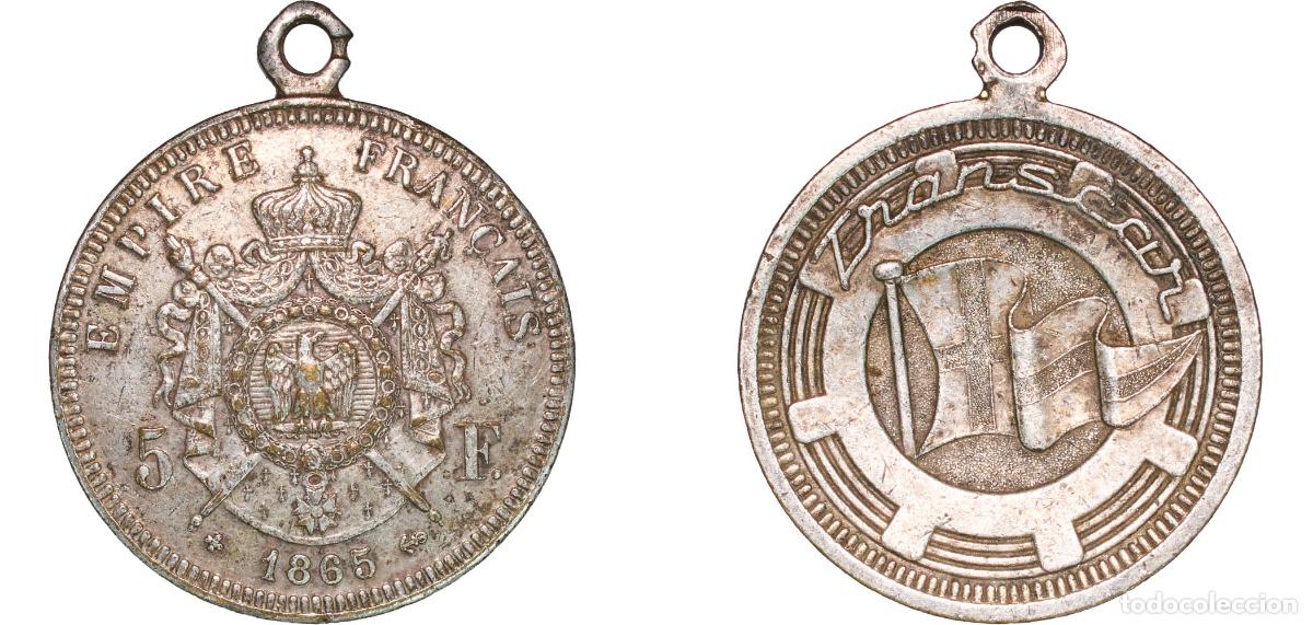 Monedas antiguas de Europa: France Second Empire 1865 Medal - porte-cl&eacute;s transports Transcar Silver plated bronze 24.98g VF