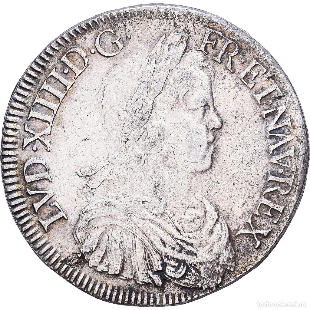 Monedas antiguas de Europa: [#1545718] Francia, Louis XIV, &Eacute;cu &agrave; la m&egrave;che longue, 1649, Nantes, Plata, BC+