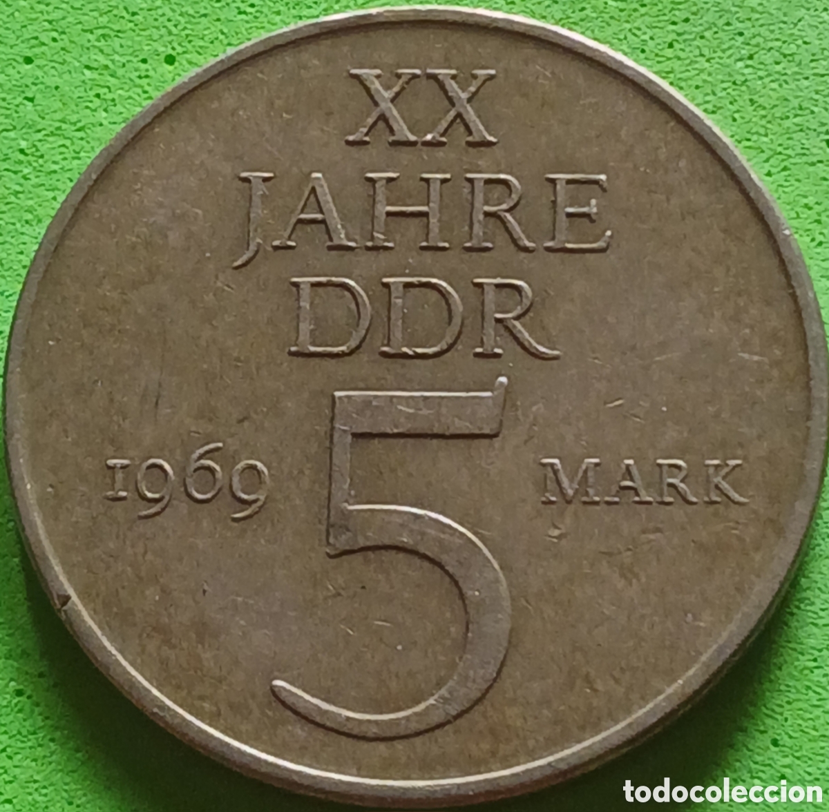 Monedas antiguas de Europa: Alemania Oriental 5 marcos 1969 km#22 20&deg;aniversario de la RDA
