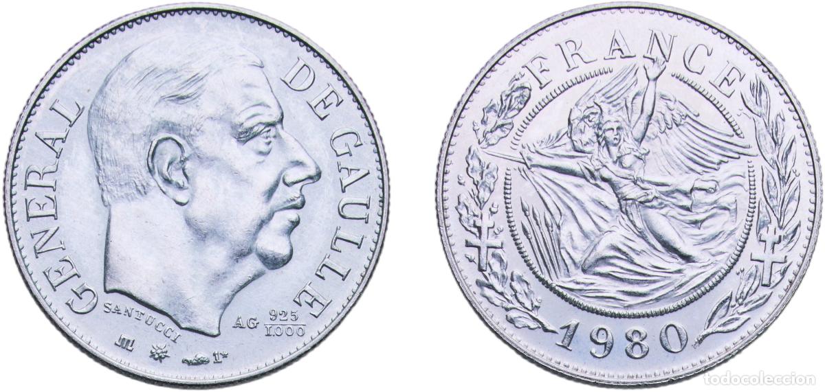 Monedas antiguas de Europa: France 1980 Medal - General Charles de Gaulle Silver (.925) Paris Mint (20000) 6.46g UNC