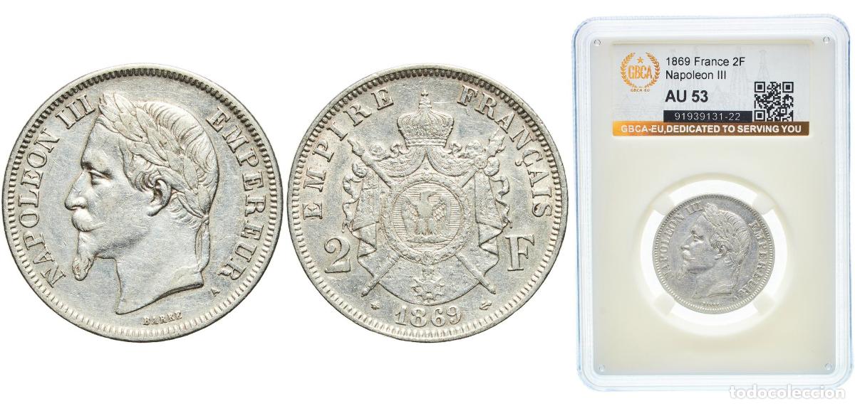 Monedas antiguas de Europa: France Second Empire 1869 A 2 Francs - Napoleon III Silver (.835) Paris Mint (1104428) 10g GBCA AU