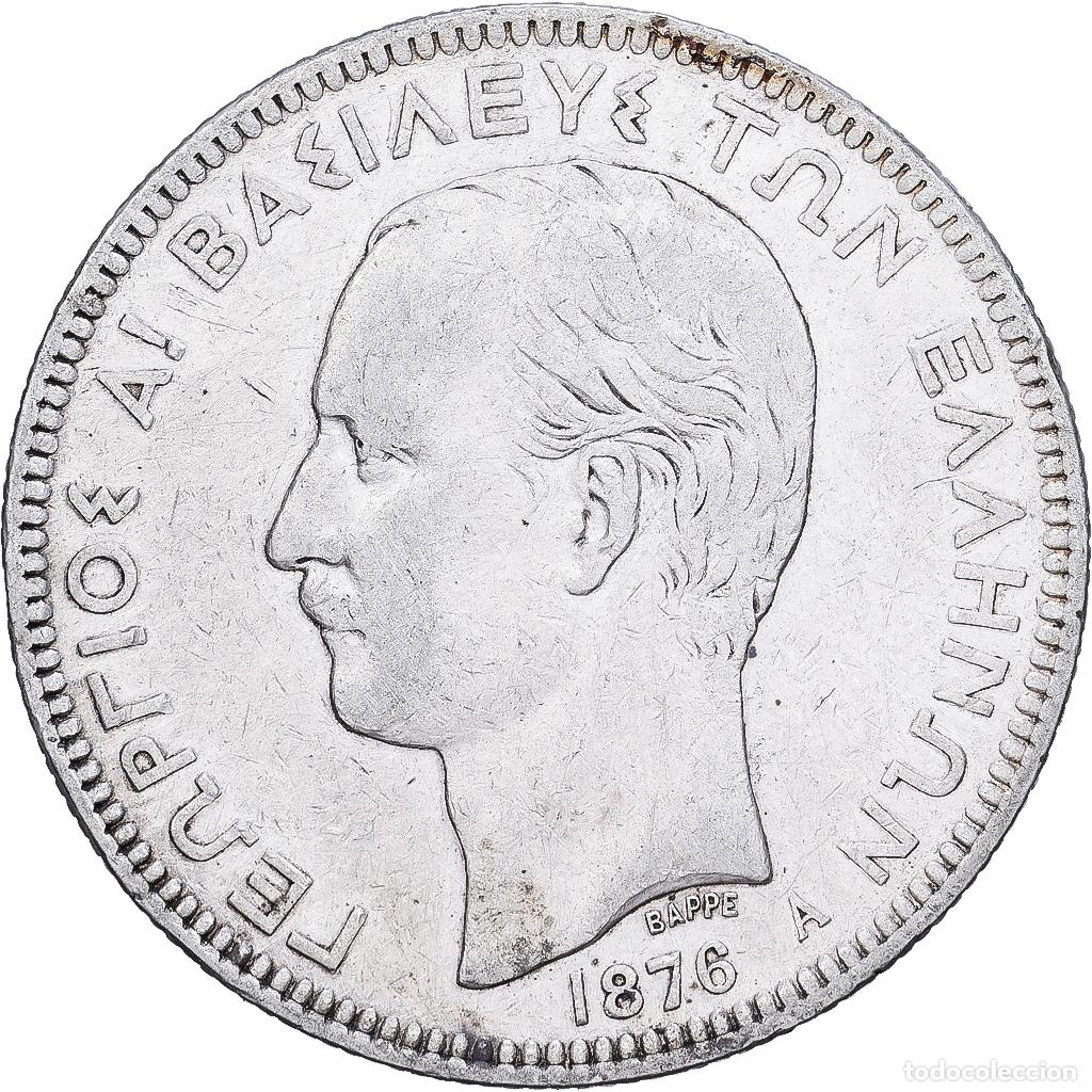 Monedas antiguas de Europa: [#1261240] Grecia, George I, 5 Drachmai, 1876, Paris, Plata, BC+, KM:46