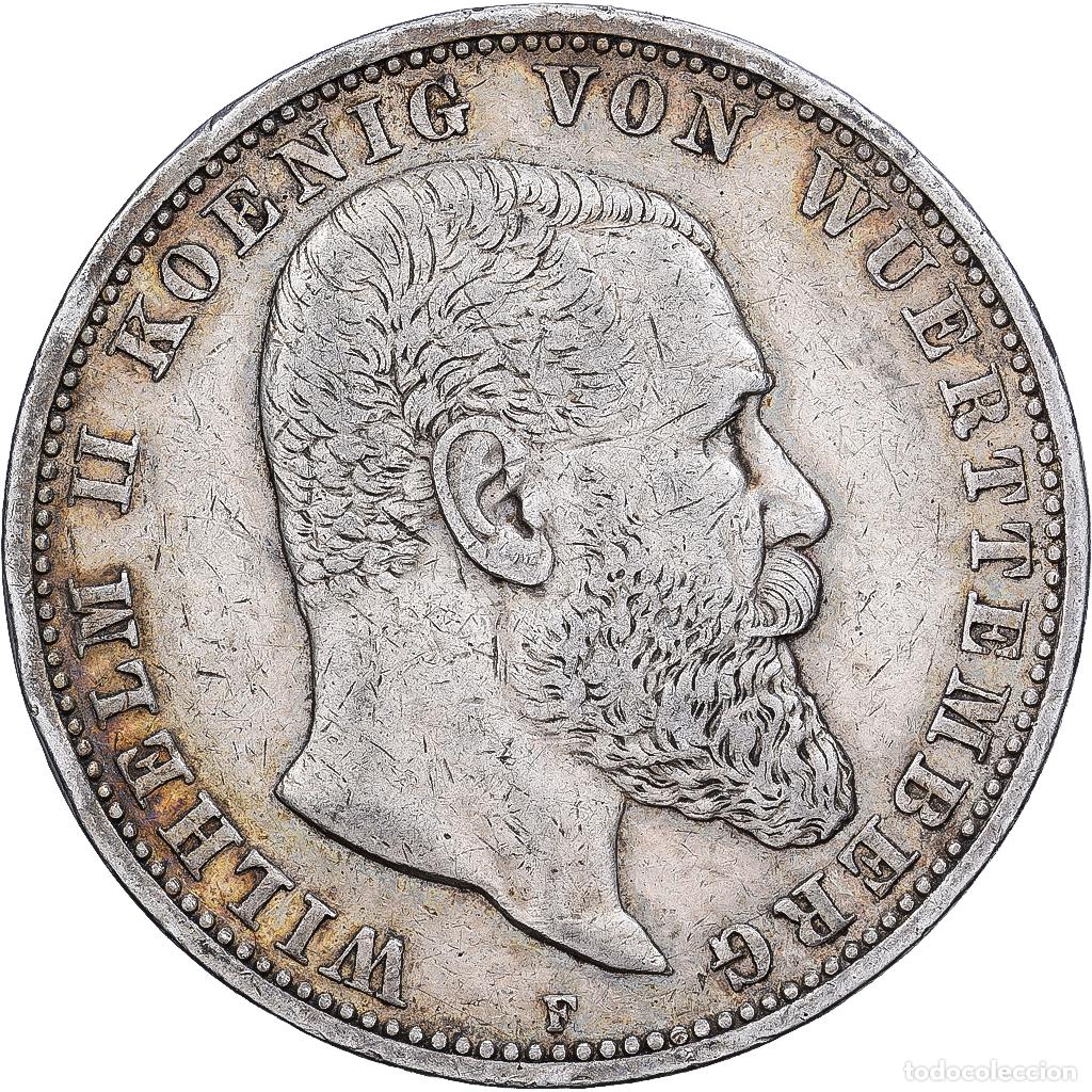 Monedas antiguas de Europa: [#1261241] Estados alemanes, WURTTEMBERG, Wilhelm II, 5 Mark, 1904, Stuttgart, Plata, MBC