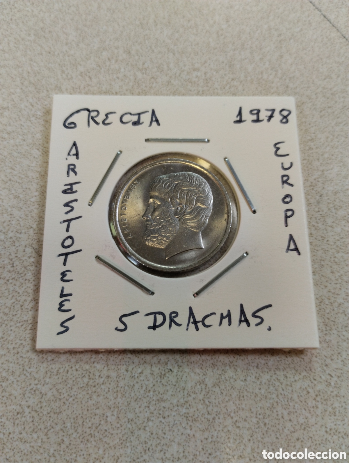 Monedas antiguas de Europa: Moneda 5 dracmas Grecia a&ntilde;o 1978 mbc encartonada