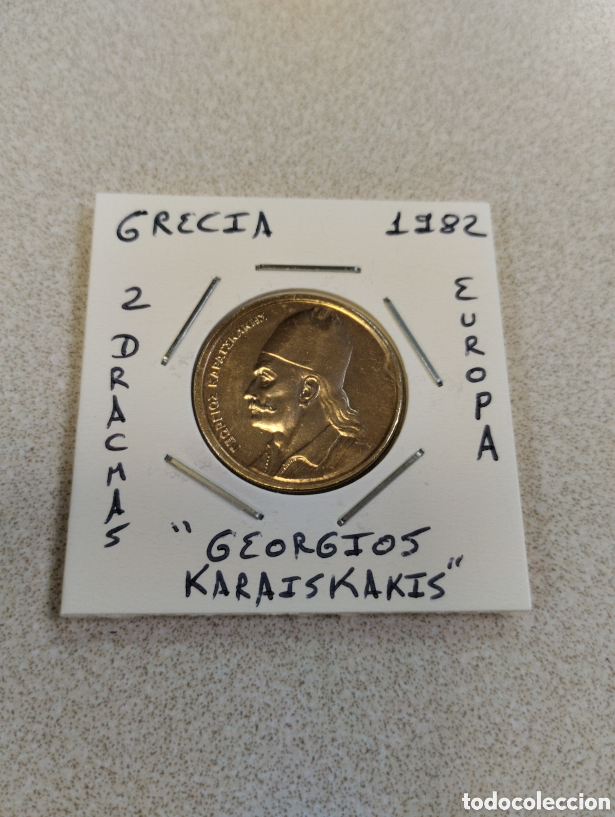 Monedas antiguas de Europa: Moneda 2 dracmas Grecia a&ntilde;o 1982 mbc encartonada