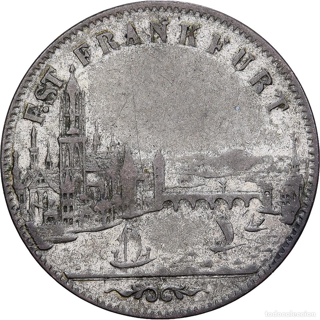 Monedas antiguas de Europa: [#1261233] Estados alemanes, FRANKFURT AM MAIN, 6 Kreuzer, 1856, Plata, BC+, KM:350