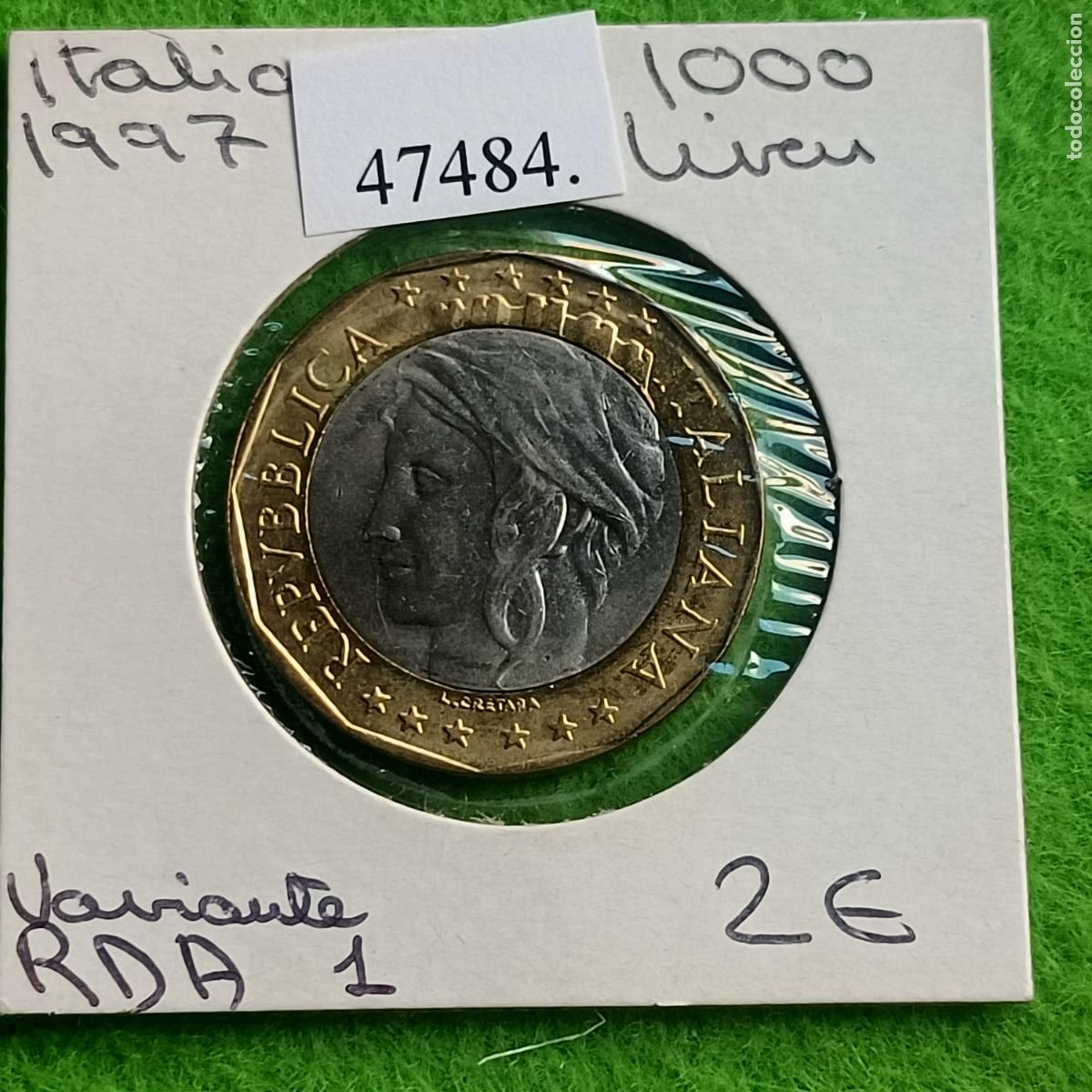 Monedas antiguas de Europa: Italia, 1000 liras, 1997, bimet&aacute;lica , Variante 2, mapa RDA