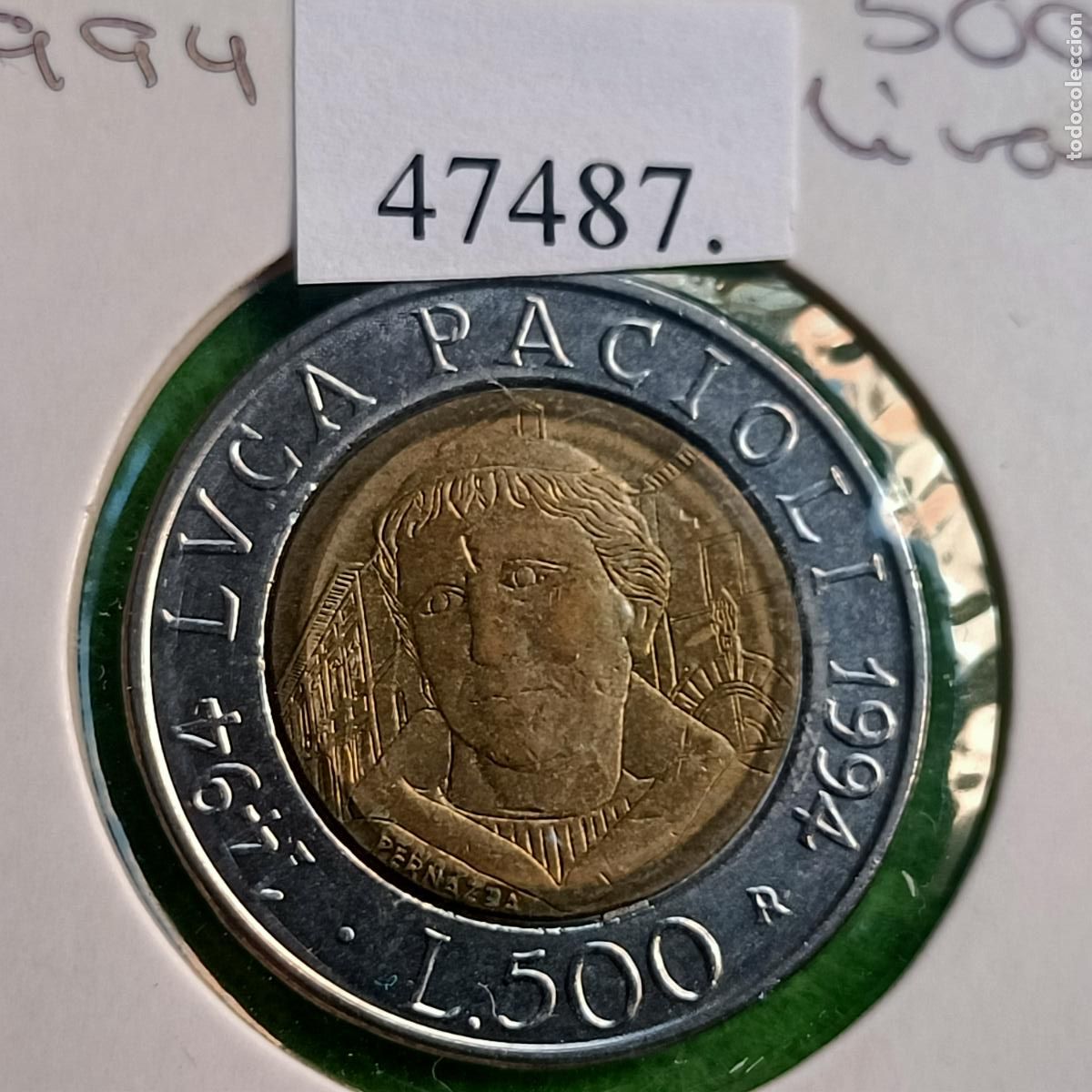 Monedas antiguas de Europa: Italia, 500 liras, 1994, bimet&aacute;lica, Luca Pacioli