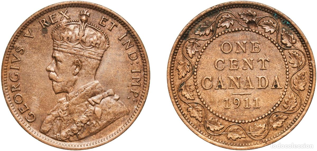 Monedas antiguas de Europa: Canada Commonwealth 1911 1 Cent - George V (without &rdquo;DEI GRA&rdquo;) Bronze (Cu 95%, Sn 4%, Zn 1%) Ottawa