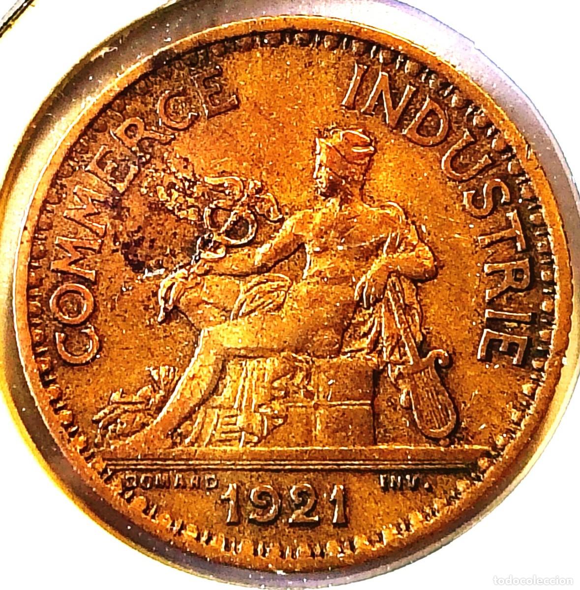 Monedas antiguas de Europa: FRANCIA (1870-1941) - 1 FRANCO 1921 - FICHAS DE COMERCIO - B - 4,09 GR. BRONCE DE ALUMINIO