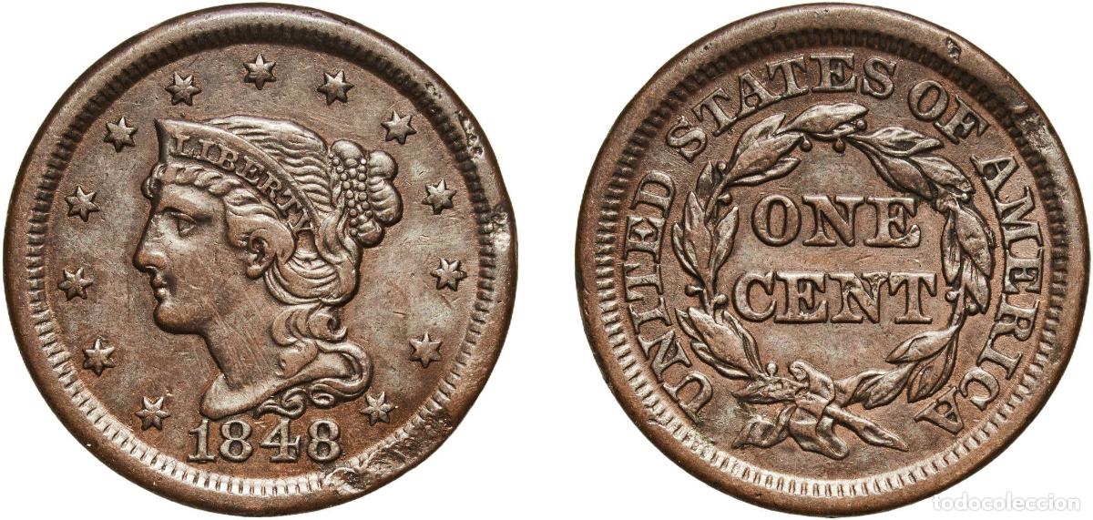 Monedas antiguas de Europa: United States Federal republic 1848 1 Cent &rdquo;Liberty Head/Braided Hair Cent. A small knock is presen