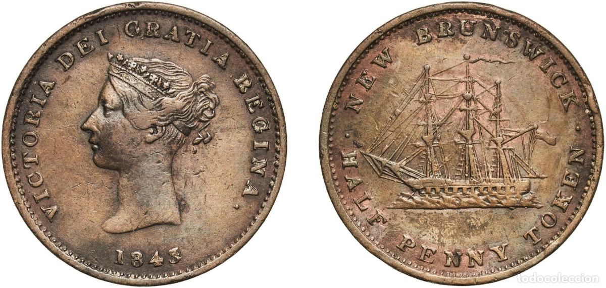 Monedas antiguas de Europa: Canada New Brunswick 1843 &frac12; Penny Token - Victoria Copper (480000) 8.88g VF CCT NB-1 Breton His 91
