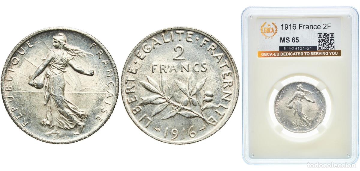 Monedas antiguas de Europa: France Third Republic 1916 2 Francs Silver (.835) Paris Mint (17886653) 10g GBCA MS Franc 2014 266/