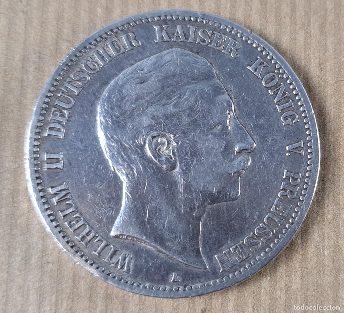 Monedas antiguas de Europa: Wilhelm II F&uuml;nf Mark, 1903 Alemania, moneda de plata