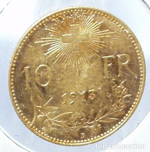 Moedas antigas da Europa: SUIZA 10 FRANCOS 1913 - ORO LEY ,900 VRENELI