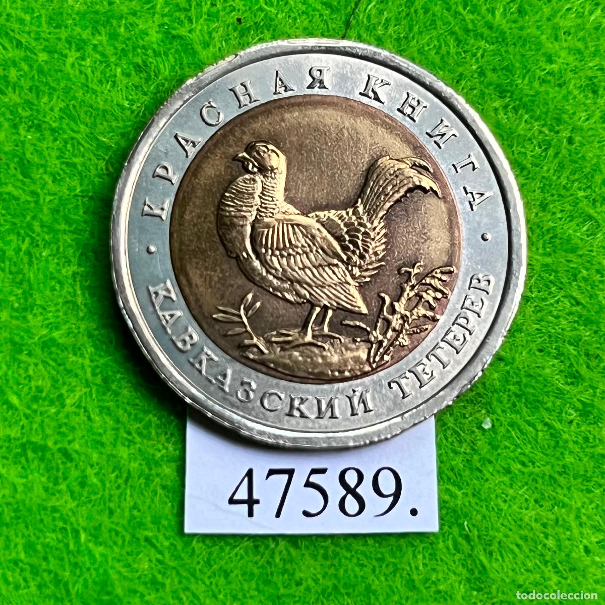 Monedas antiguas de Europa: Rusia 50 rublos 1993, urogallo cauc&aacute;sico, bimet&aacute;lica