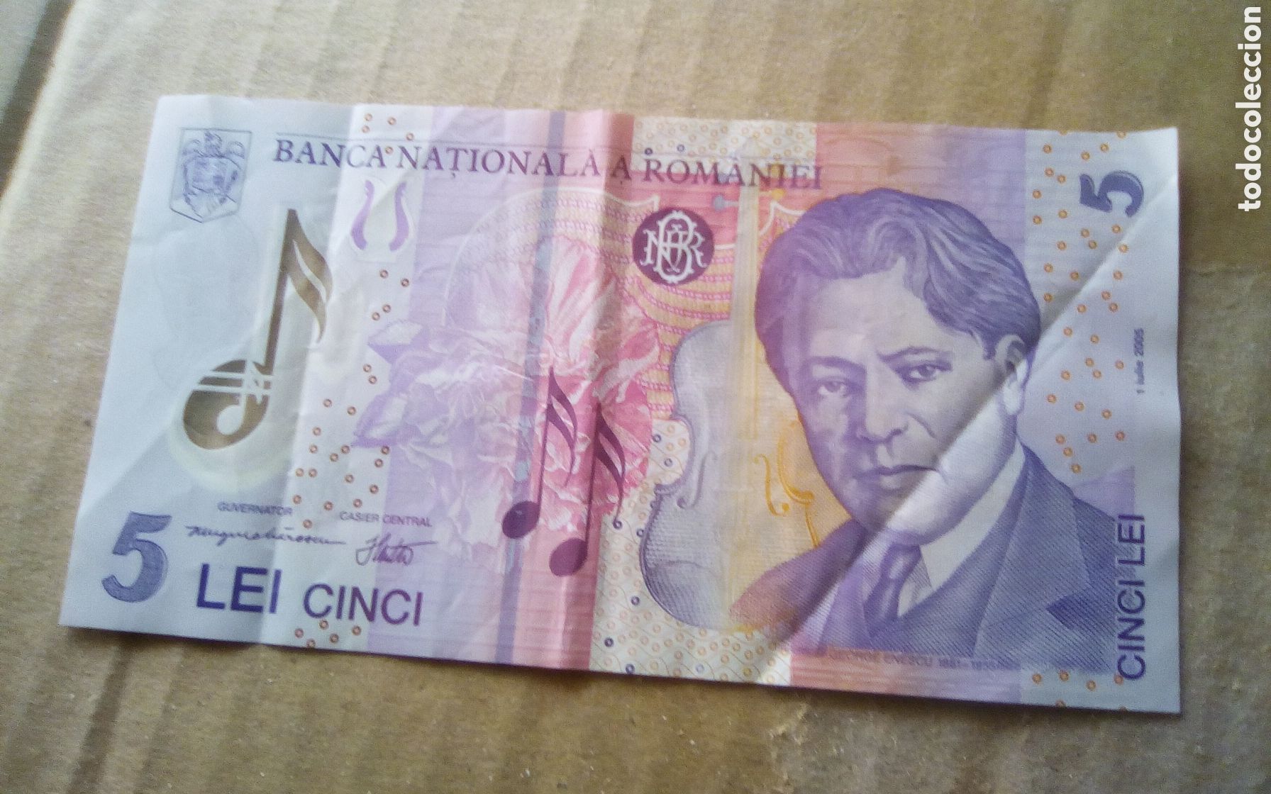 Monedas antiguas de Europa: Billete 5 lei. Banca Nationale a Romaniei.