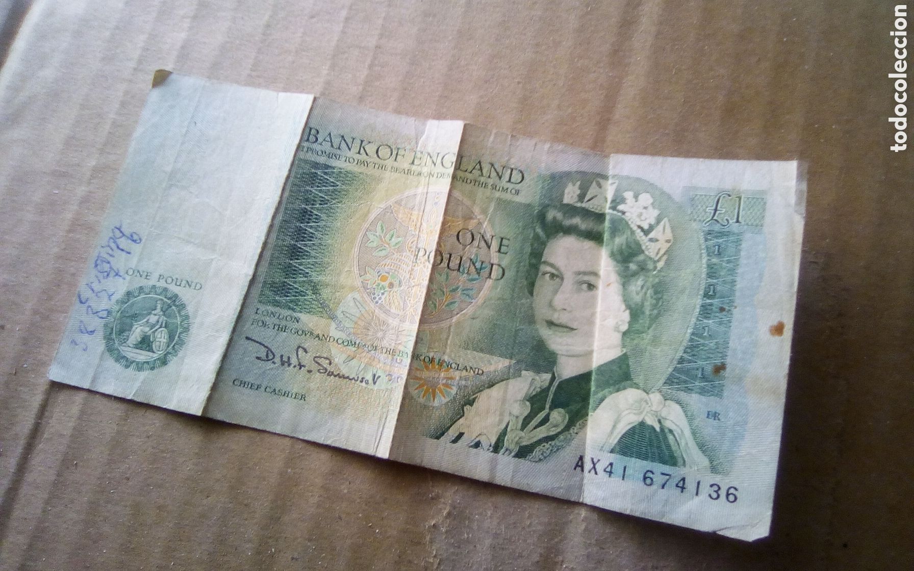 Monedas antiguas de Europa: Billete one pound. Bank of England.