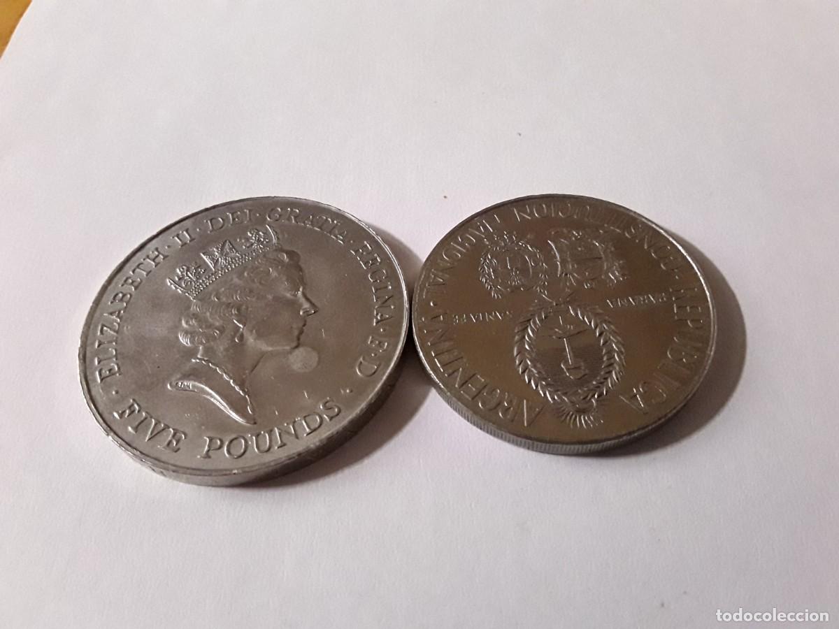 Monedas antiguas de Europa: LOTE INGLATERRA 5 POUNDS A&Ntilde;O 1996 + ARGENTINA 5 PESOS A&Ntilde;O 1994.