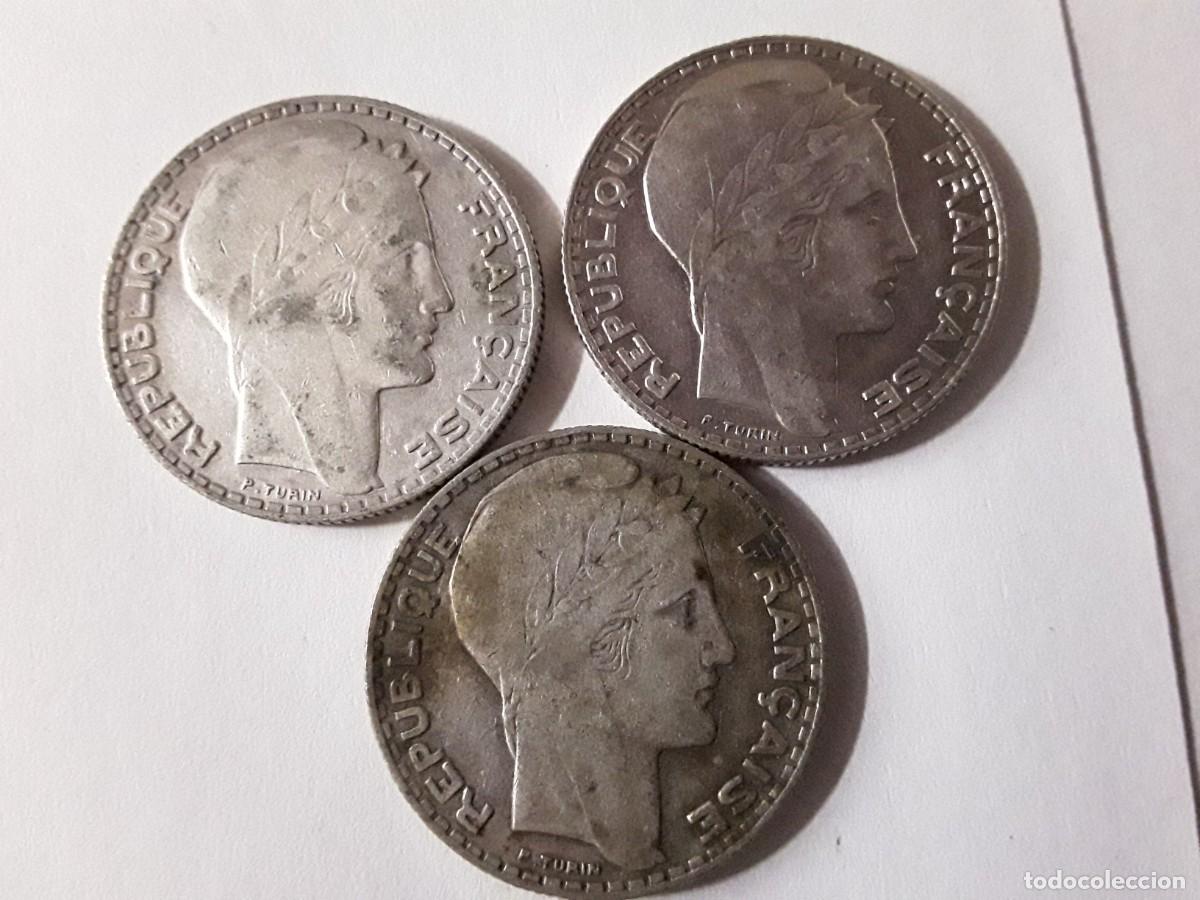 Monedas antiguas de Europa: FRANCIA - LOTE 10 FRANCOS DE PLATA A&Ntilde;O 1933 + 1934 + 1939.