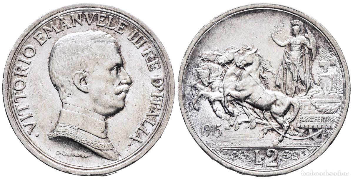 Monedas antiguas de Europa: *** MAGN&Iacute;FICAS 2 LIRES DE VITTORIO EMANUELLE III. 1915 ROMA R. ITALIA. BRILLO ORIGINAL ***