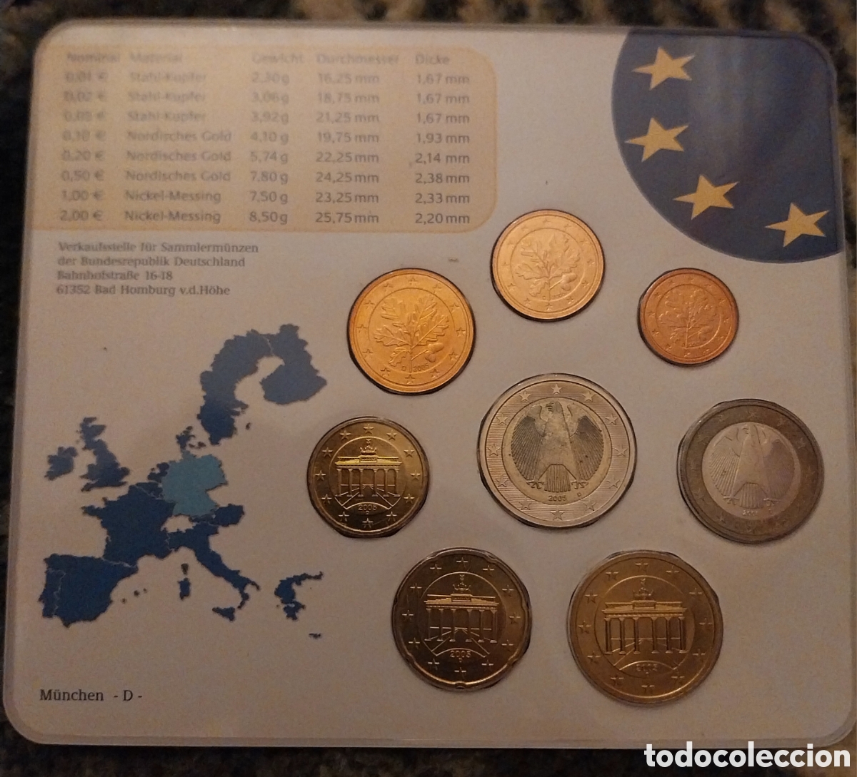 Monedas antiguas de Europa: Set Oficial Euro Alemania 2005 Ceca D (M&uacute;nich) - Calidad BU / FDC - Variante Exclusiva