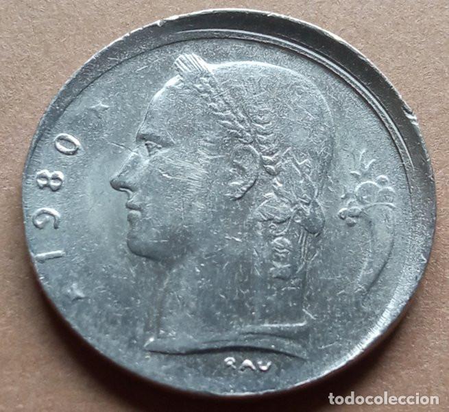 Monedas antiguas de Europa: B&Eacute;LGICA - 1 FRANC 1980 - VARIANTE ACU&Ntilde;ACI&Oacute;N DESPLAZADA Y CU&Ntilde;O RAYADO EN REVERSO