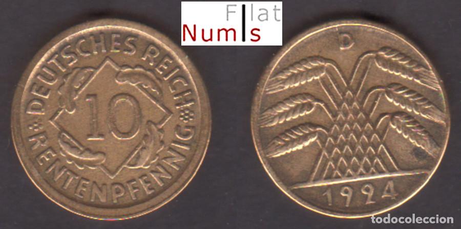Monedas antiguas de Europa: ALEMANIA - 10 RENTPFENNIG - 1924.D - ALUM/BRONCE - E.B.C.