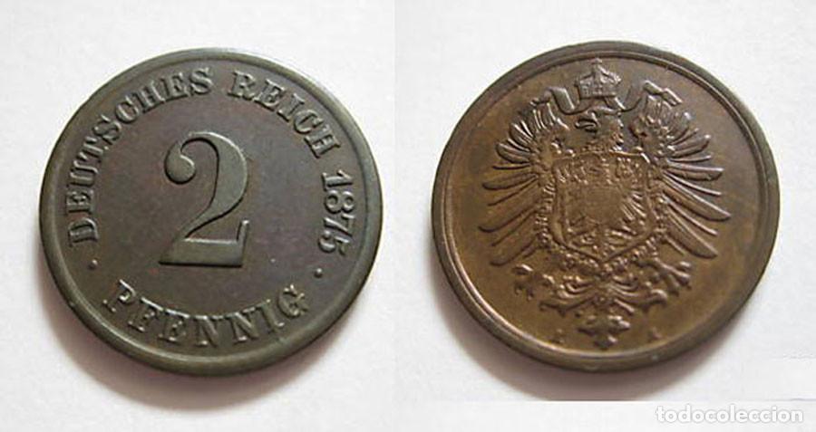 Monedas antiguas de Europa: ALEMANIA - 2 PFENNIG - 1875A - COBRE - E.B.C.