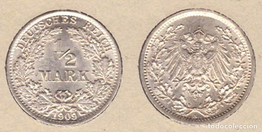 Monedas antiguas de Europa: ALEMANIA (IMPERIO) - 1/2 MARCO - 1909A - NO CIRCULADA - PLATA