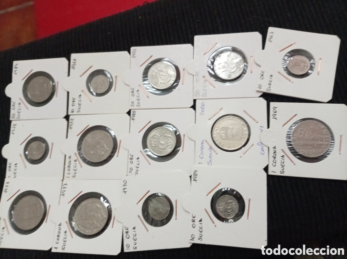 Monedas antiguas de Europa: Lote de monedas de Suecia con fechas comprendidas entre 1963 y 2000. Incluye monedas de 1 Corona, 50