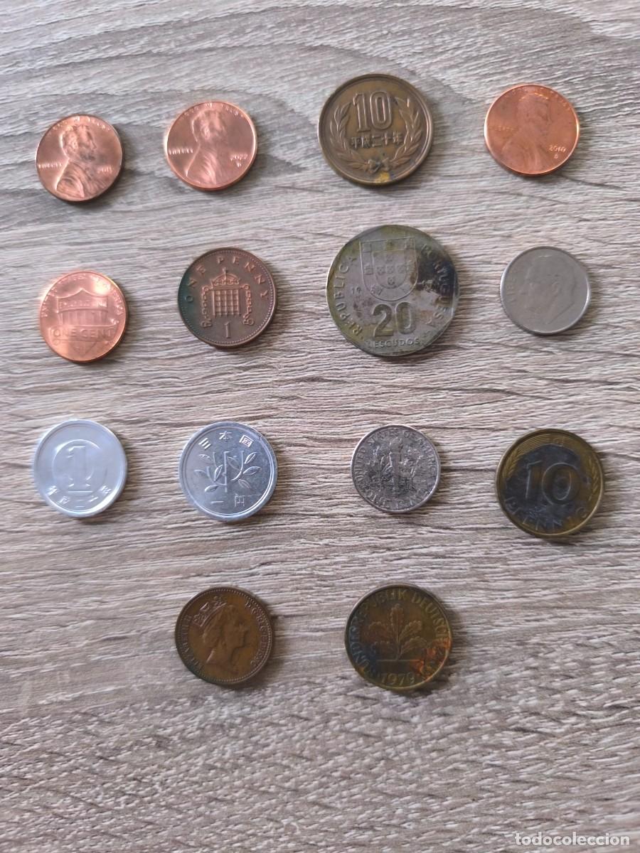 Monedas antiguas de Europa: Lote de 14 Monedas del Mundo - Variedad Internacional (USA, Jap&oacute;n, Reino Unido, Alemania, Portugal)