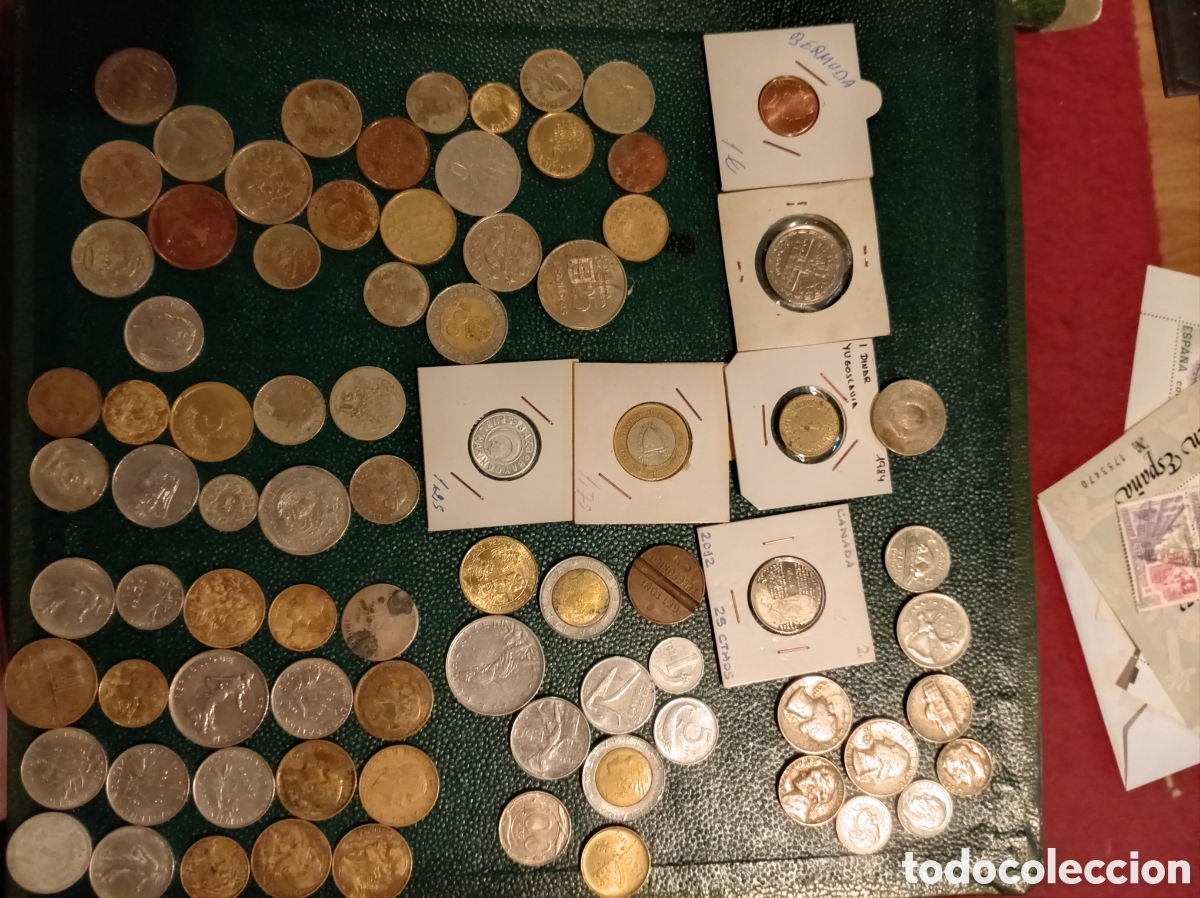 Monedas antiguas de Europa: Gran lote 80 monedas extranjeras antiguas y modernas, incluye 2 monedas de plata, Portugal 1929, Fra