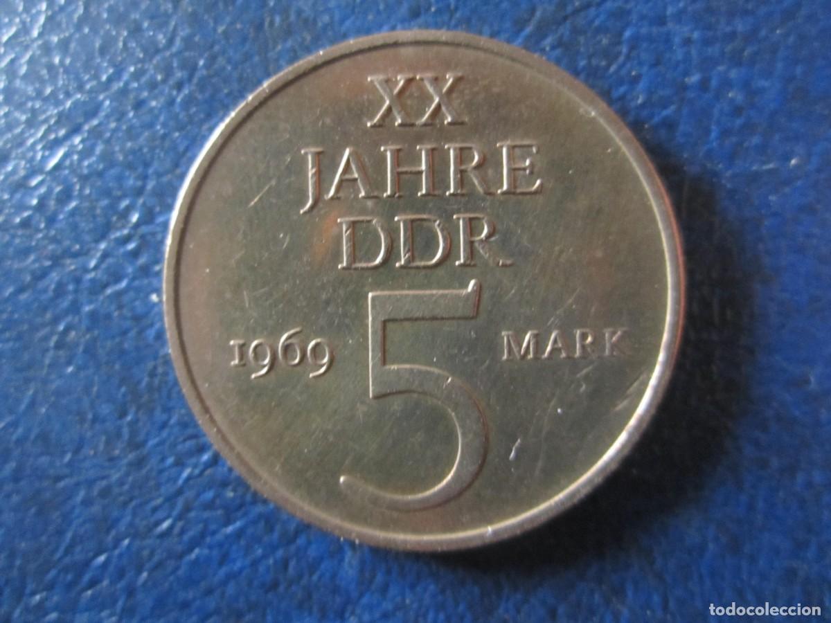 Monedas antiguas de Europa: Alemania Oriental RDA DDR 5 Marcos 1969 20 aniversario RDA
