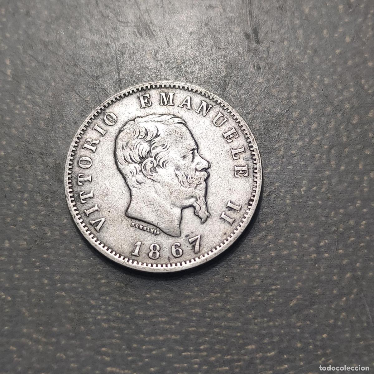 Monedas antiguas de Europa: ITALIA REINO VITTORIO EMANUELE II 1 LIRA 1867 M ESCUDO MBC-/MBC