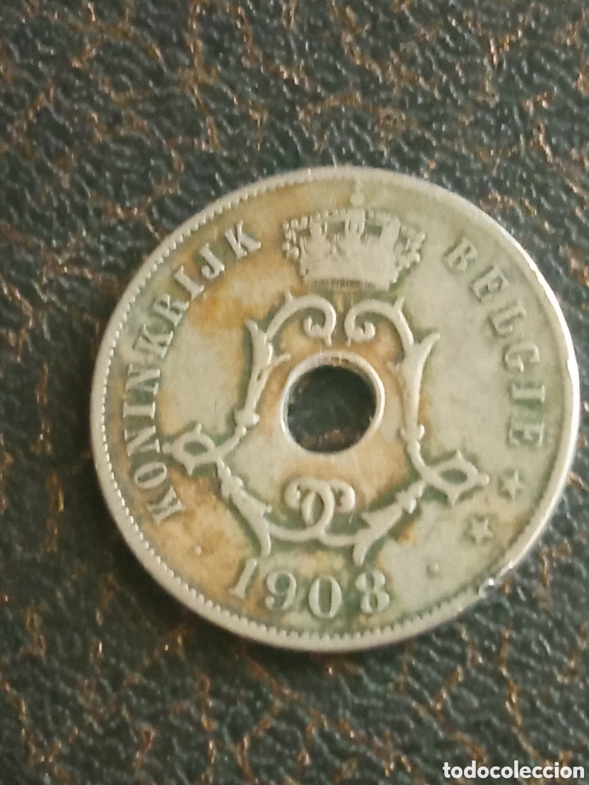 Monedas antiguas de Europa: Moneda de 25 c&eacute;ntimos de B&eacute;lgica de 1908