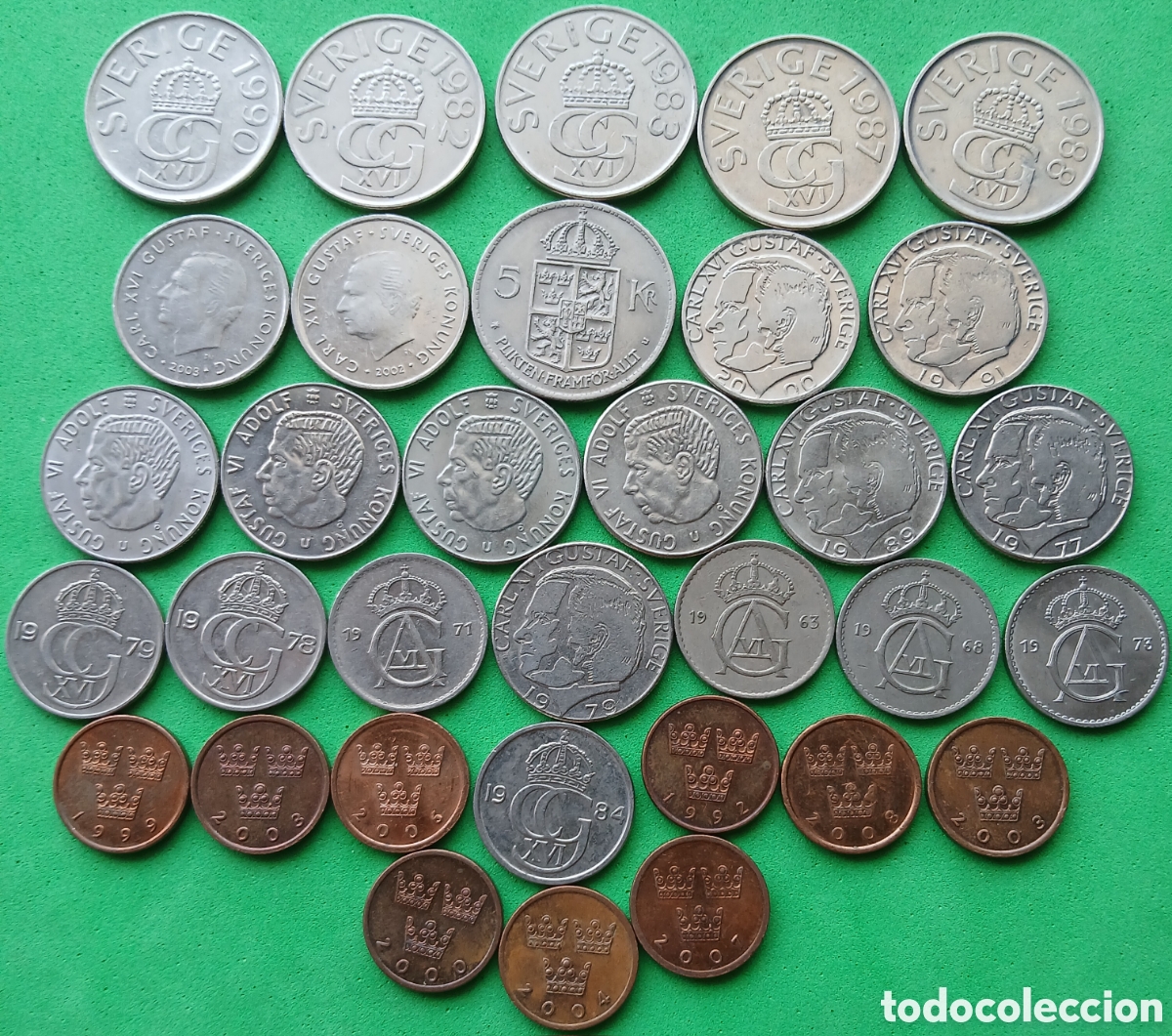 Monedas antiguas de Europa: Suecia 50 ore - 5 coronas lote 33 monedas/ diferentes fechas.