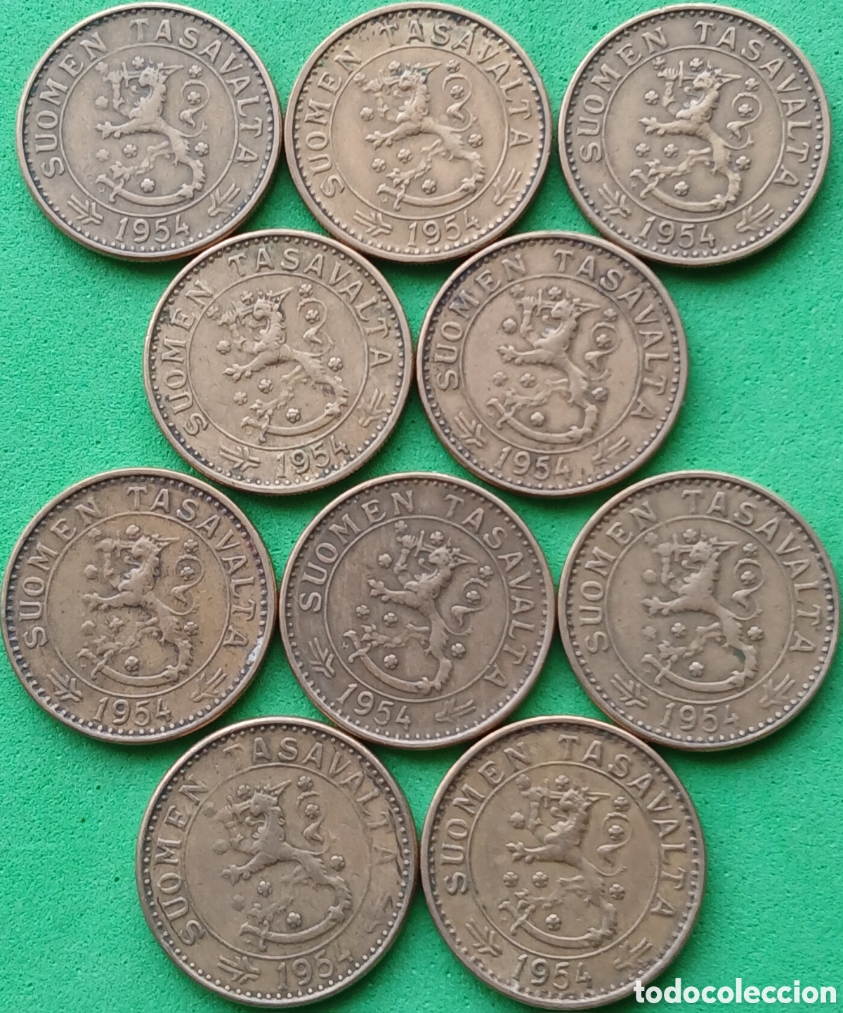 Monedas antiguas de Europa: Finlandia 20 marcos 1954 &times; 10 monedas. Km#39