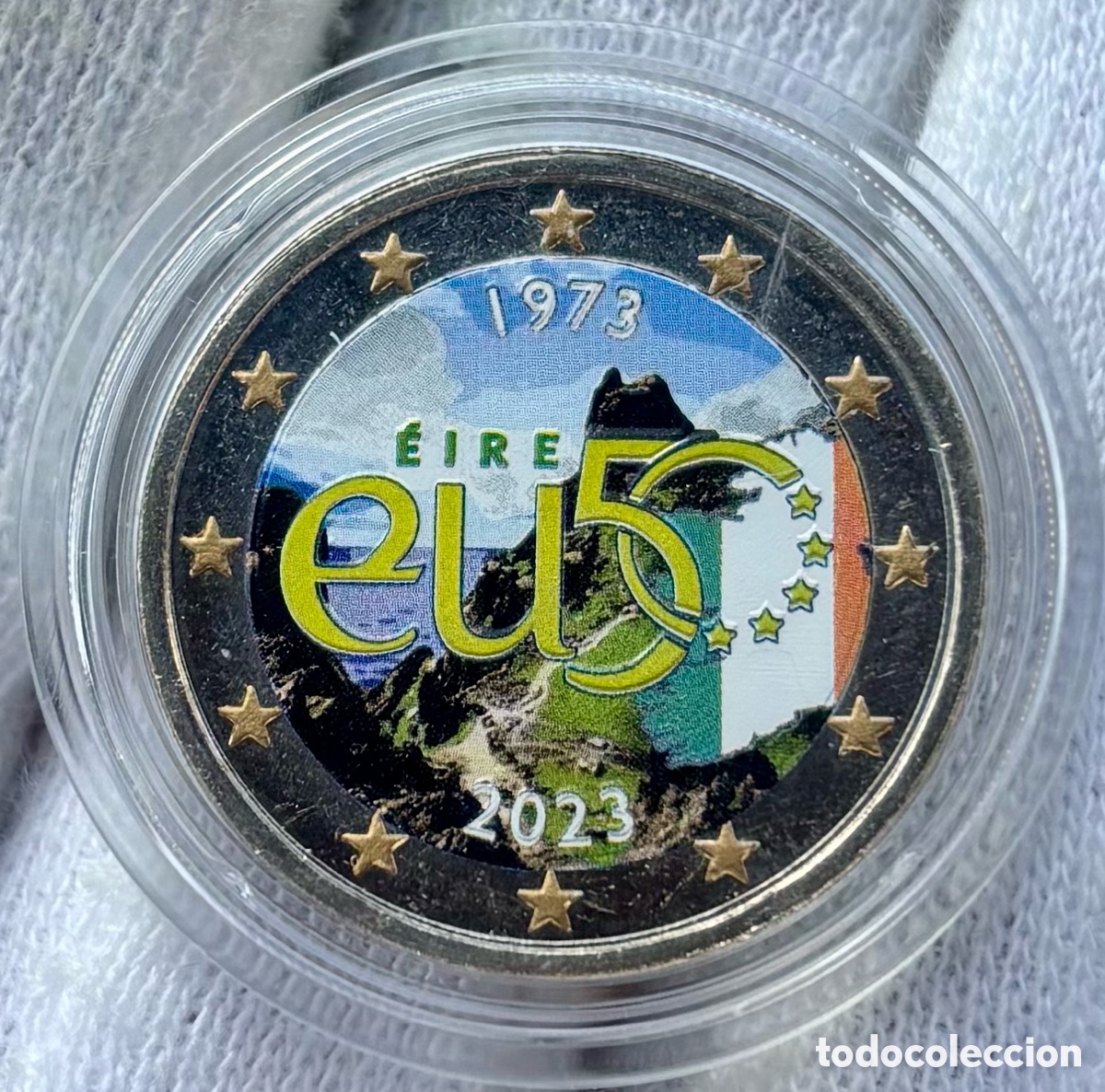 Monedas antiguas de Europa: Moneda 2 Euros 2023 IRLANDA 50 Aniv Adhesi&oacute;n. SC. COLOR Conmemorativa Euro &euro; Coloreada