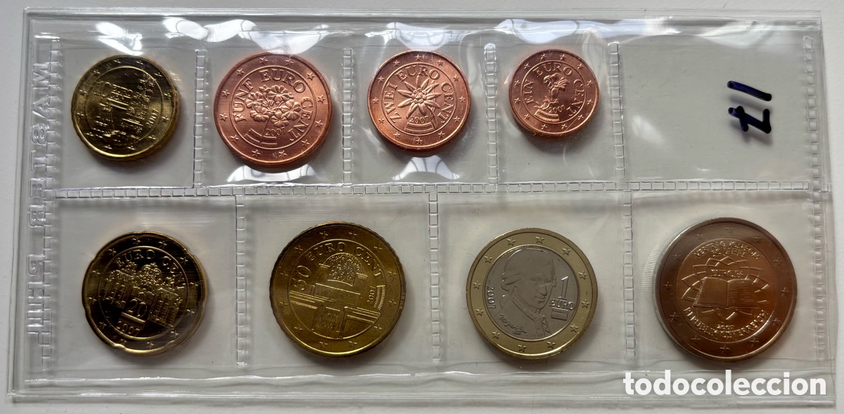 Monedas antiguas de Europa: Set Euros AUSTRIA 2007 SC . Con Moneda 2&euro; Conmemorativa. 8 Valores. Serie Euro &euro;